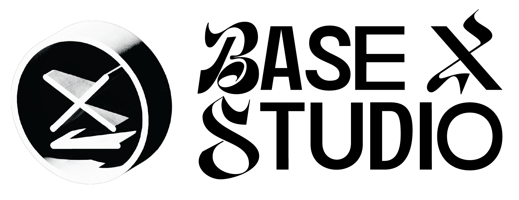 Base X Studio primary logo lockup, black text